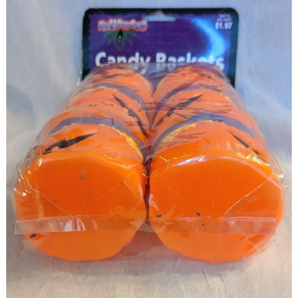 Blow Mold Halloween Pumpkin Mini Buckets Baskets Candy Scarecrow Decor Vtg NOS